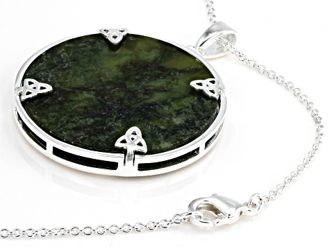 Green Connemara Marble Fairy Tree Silver Tone Pendant with Chain