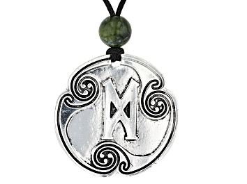 Picture of Green Connemara Marble Silver Tone Rune Pendant with Chain