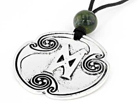 Green Connemara Marble Silver Tone Rune Pendant with Chain