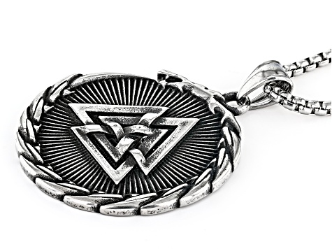 Stainless Steel Reversible Valknut Pendant With Chain