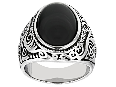 Black Onyx Stainless Steel Celtic Mens Ring - IRW100