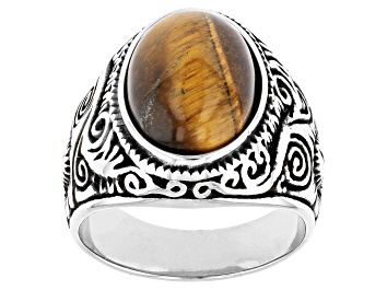 Picture of Brown Tigers Eye Stainless Steel Celtic Mens Ring