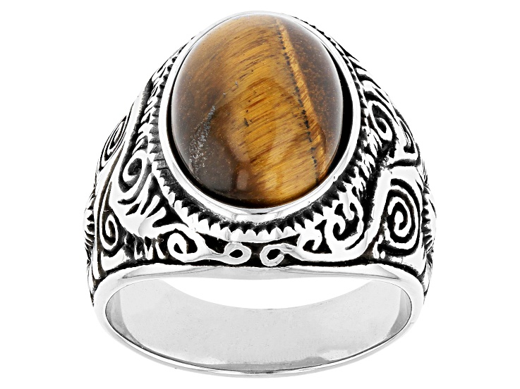 Brown Tigers Eye Stainless Steel Celtic Mens Ring IRW100A JTV