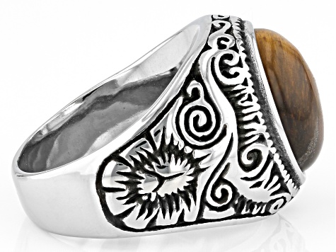 Brown Tigers Eye Stainless Steel Celtic Mens Ring - IRW100A | JTV.com