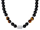 Black Onyx & Tigers Eye Beaded Celtic Silver Tone Necklace