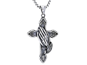 Picture of Stainless Steel "Praying Hands" Cross Pendant With Chain