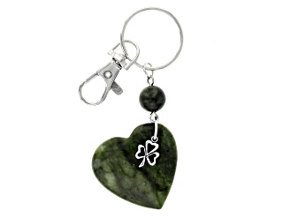 Green Connemara Marble Silver Tone Heart Shape Key Chain