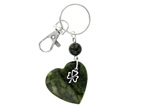 Green Connemara Marble Silver Tone Heart Shape Key Chain