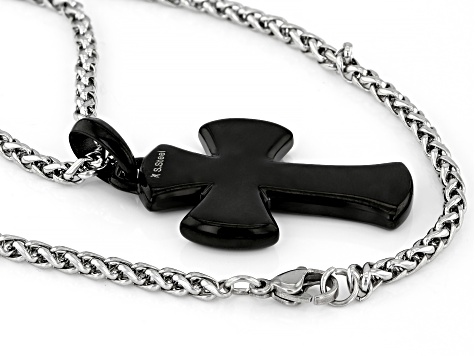 Black Stainless Steel Cross Pendant With Chain