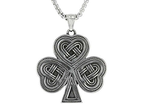 Stainless Steel Shamrock and Trinity Knot Pendant With Chain
