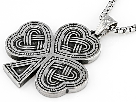 Stainless Steel Shamrock and Trinity Knot Pendant With Chain