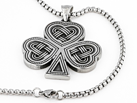 Stainless Steel Shamrock and Trinity Knot Pendant With Chain