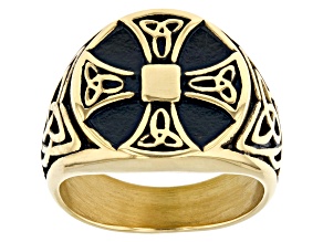 Viking Cross with Trinity Knot Gold Tone Stainless Steel Men's Ring