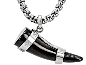 Stainless Steel Black Viking Horn Pendant With Chain