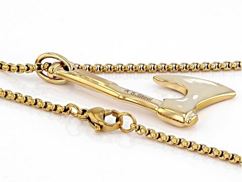 Gold Tone Stainless Steel Axe Pendant With Chain