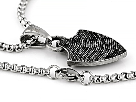 Black Glass Stainless Steel "Protection Shield" Pendant With Chain