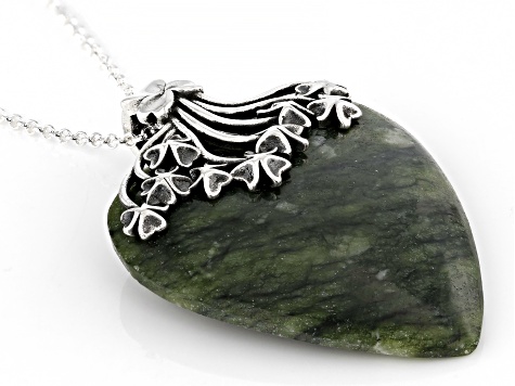 Connemara Marble Sterling Silver Shamrock Pendant With Chain