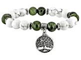 Magnesite With Connemara Marble Silver Tone Tree Of Life Charm Stretch Bracelet