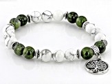 Magnesite With Connemara Marble Silver Tone Tree Of Life Charm Stretch Bracelet