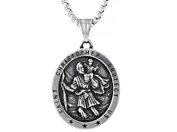 Picture of Stainless Steel Saint Christopher Medal Pendant With Chain