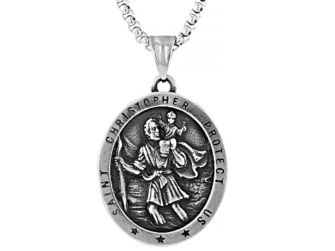 Stainless Steel Saint Christopher Medal Pendant With Chain