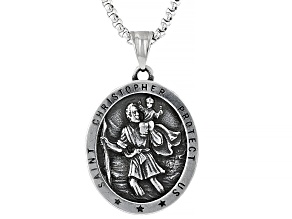 Stainless Steel Saint Christopher Medal Pendant With Chain