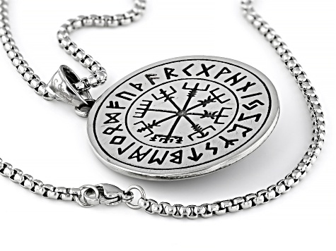 Stainless Steel Viking Wolf & Runes Alphabet Pendant With Chain