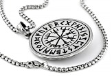 Stainless Steel Viking Wolf & Runes Alphabet Pendant With Chain