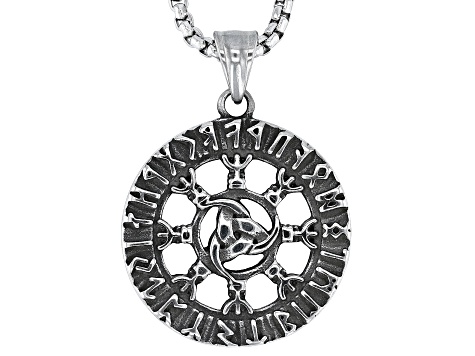 Stainless Steel Vegvisir Rune Pendant With Chain