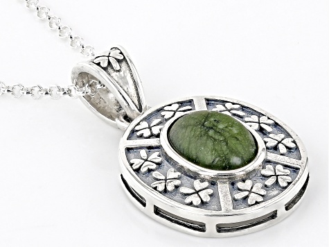 Connemara Marble Sterling Silver Shamrock Pendant With Chain