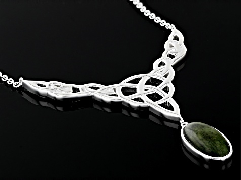 Trinity Knot Pendant With Connemara Marble - Sterling Silver On 18" Rolo Chain - View #6
