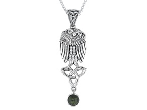 Connemara Marble With Cubic Zirconia Sterling Silver Owl Pendant With Chain