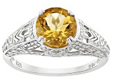 Orange Citrine Rhodium Over Sterling Silver Solitaire Ring 1.54ct