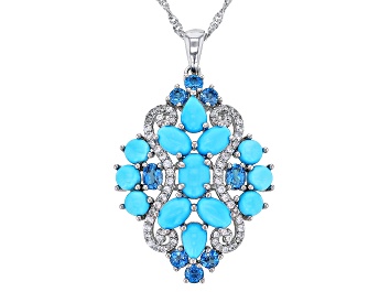Picture of Blue Sleeping Beauty Turquoise Rhodium Over Silver Pendant With Chain