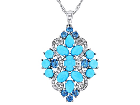 Blue Sleeping Beauty Turquoise Rhodium Over Silver Pendant With Chain