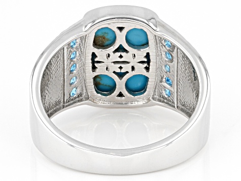 Kingman Turquoise Rhodium Over Sterling Silver Men's Ring 0.35ctw