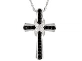 Black Spinel Rhodium Over Sterling Silver Cross Pendant With Chain 0.73ctw