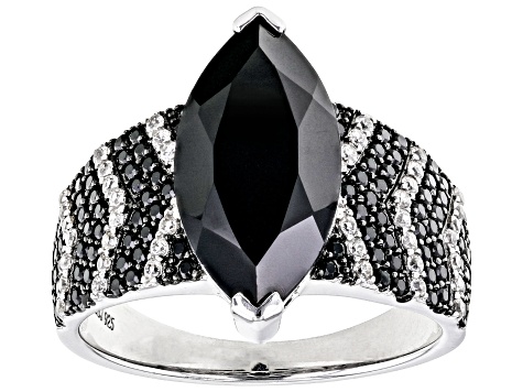 Black Spinel Rhodium Over Sterling silver Ring 4.58ctw