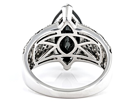 Black Spinel Rhodium Over Sterling silver Ring 4.58ctw