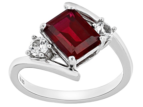 Red Lab Created Ruby Rhodium Over Silver 3-Stone Ring 2.72ctw