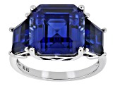 Blue Lab Created Sapphire Rhodium Over Sterling Silver 3-Stone Ring 10.54ctw