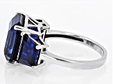 Blue Lab Created Sapphire Rhodium Over Sterling Silver 3-Stone Ring 10.54ctw