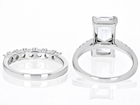White Lab Created Sapphire Rhodium Over Sterling Silver Bridal Set 6.13ctw