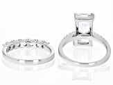 White Lab Created Sapphire Rhodium Over Sterling Silver Bridal Set 6.13ctw