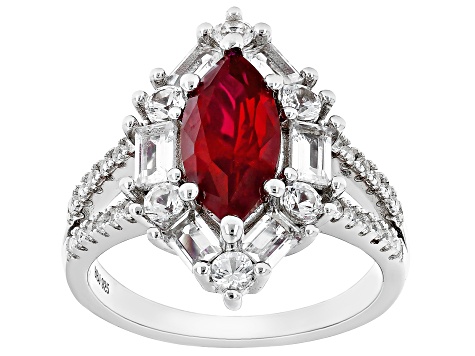 Red Lab Created Ruby Rhodium Over Silver Ring 3.11ctw