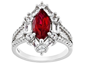 Red Lab Created Ruby Rhodium Over Silver Ring 3.11ctw