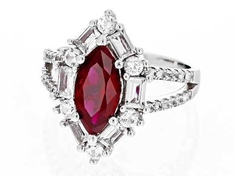 Red Lab Created Ruby Rhodium Over Silver Ring 3.11ctw