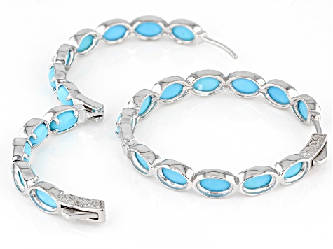 Blue Sleeping Beauty Turquoise Rhodium Over Sterling Silver Hoop Earrings