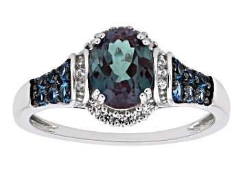 Picture of Blue Lab Created Alexandrite Rhodium Over Silver Ring 1.75ctw
