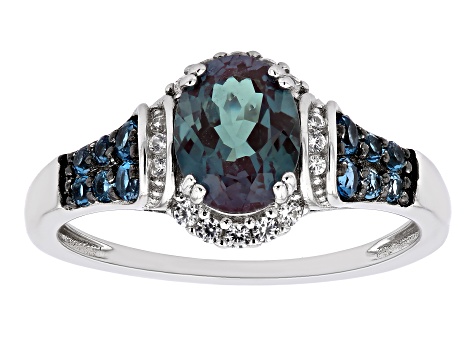 Blue Lab Created Alexandrite Rhodium Over Silver Ring 1.75ctw